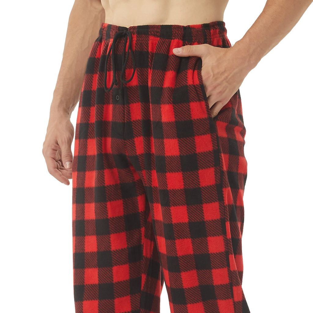 2 Pack Men's Pajama Pants Fleece Pajama Bottoms Pj Plaid Pants with Pockets Soft Warm Lounge Sleep Pants Sleepwear Loungewear