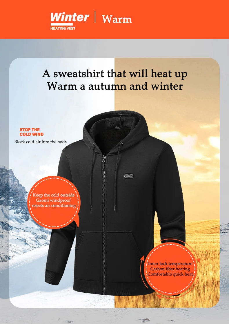Winter Hoodie Jacket That Will Heat Windproof 17 Zones Electric Heated Hoodies Jackets Male Zipper Hoodie Winter Warm Sweatshirt