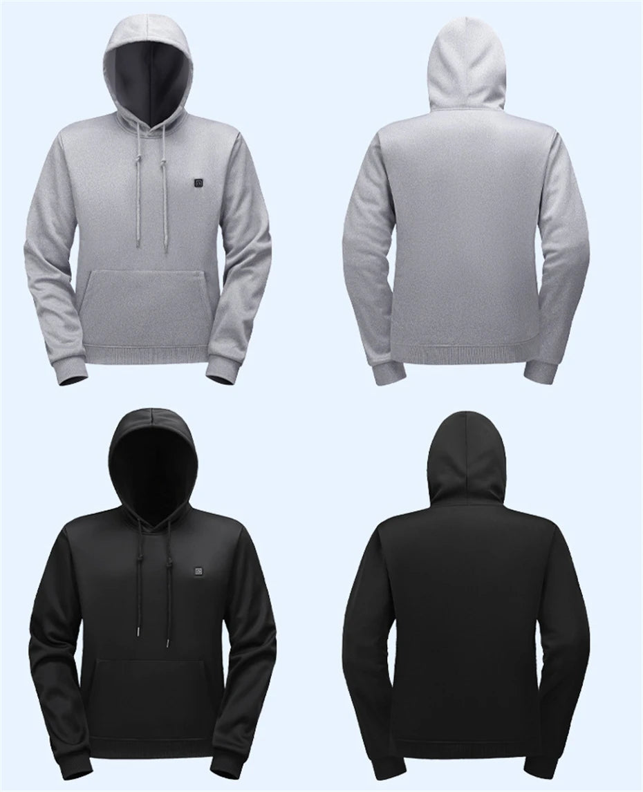 USB Heating Hoodie Men Hooded Heating Knitted Sweatshirt 17 Zones Electric Heated Hoodies Autumn Winter Warm Hoodies Male