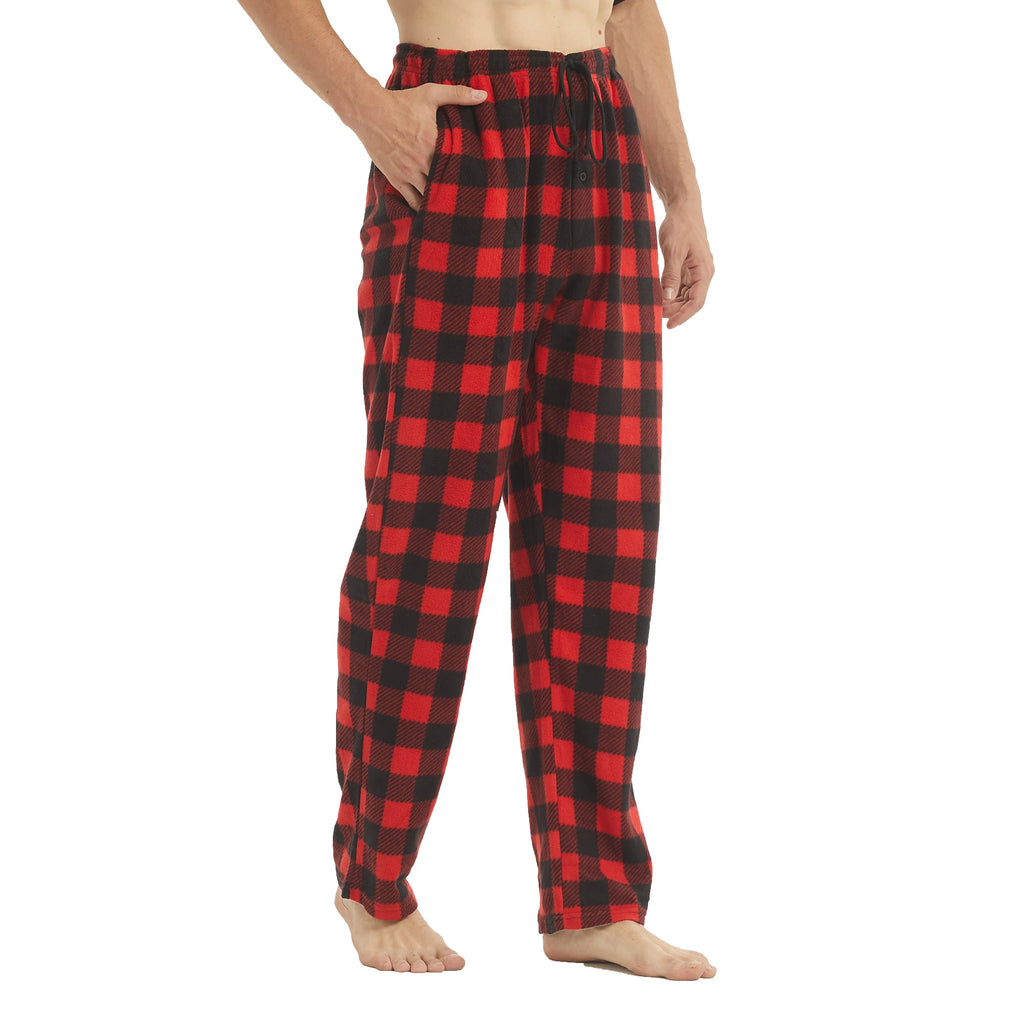 2 Pack Men's Pajama Pants Fleece Pajama Bottoms Pj Plaid Pants with Pockets Soft Warm Lounge Sleep Pants Sleepwear Loungewear