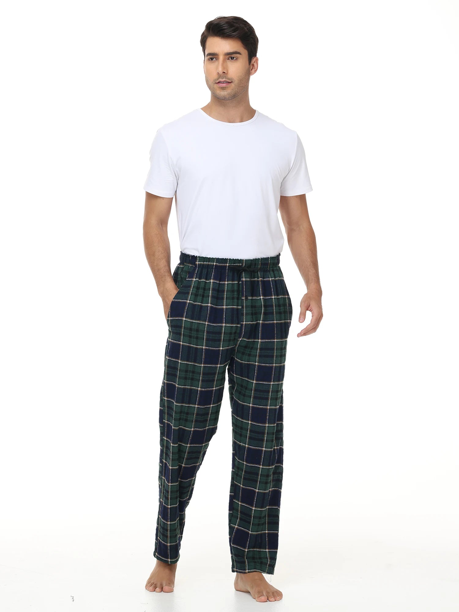 3Pcs Men's Plaid Pajama Sleeping Pants, Plaid Print Long Pajama Pants Sleepwear Set with Elastic Waist for Homewear