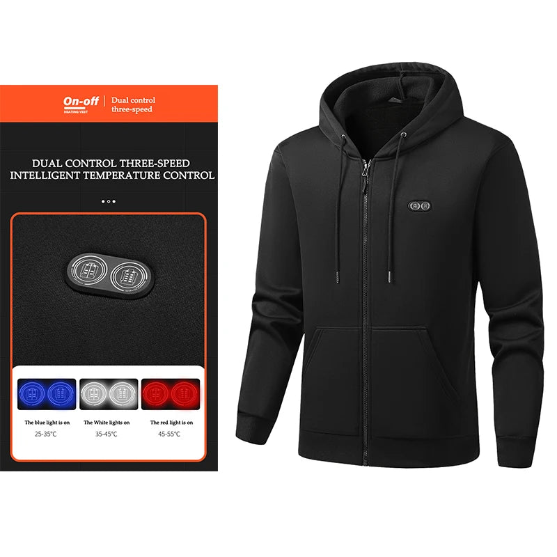 Winter Hoodie Jacket That Will Heat Windproof 17 Zones Electric Heated Hoodies Jackets Male Zipper Hoodie Winter Warm Sweatshirt