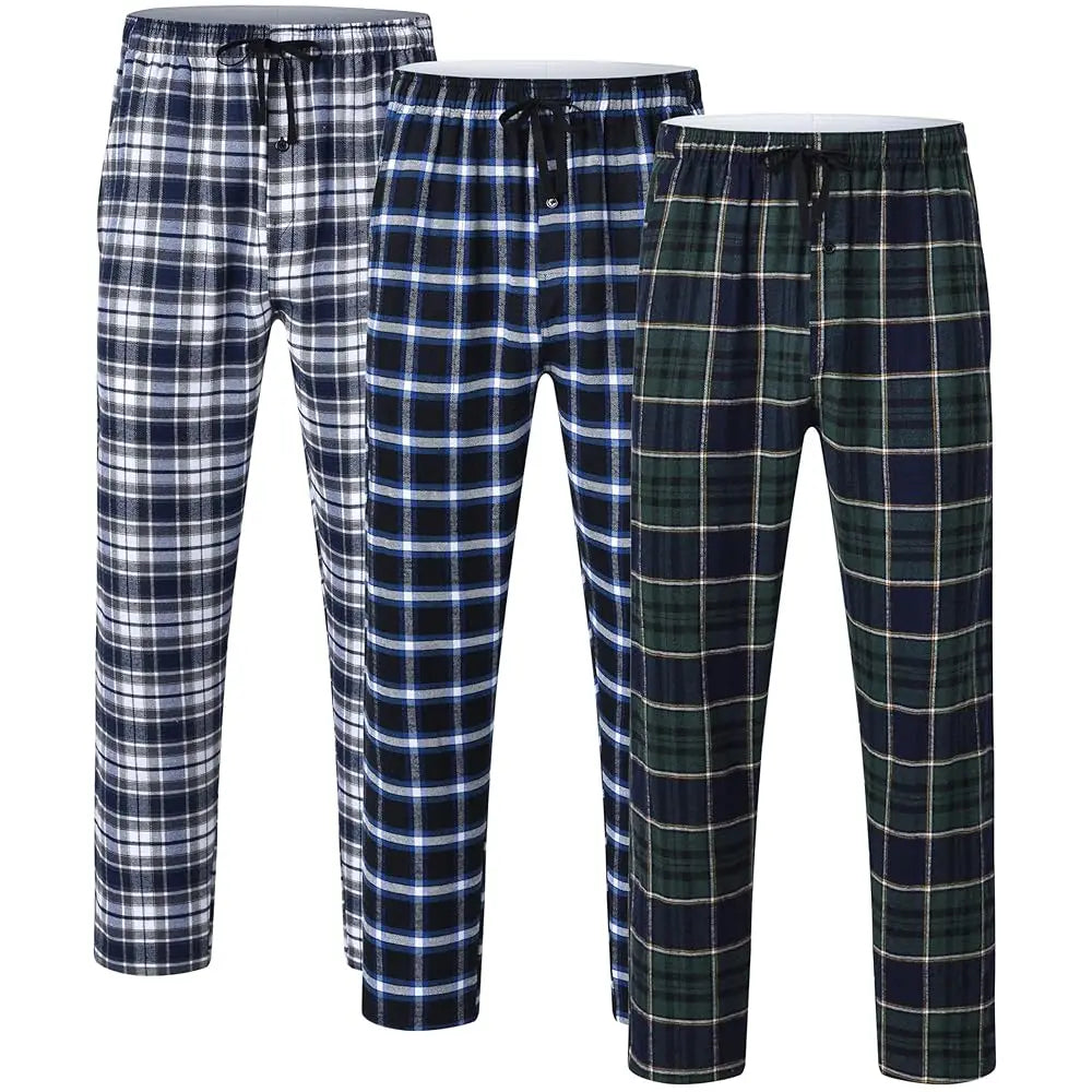 3Pcs Men's Plaid Pajama Sleeping Pants, Plaid Print Long Pajama Pants Sleepwear Set with Elastic Waist for Homewear