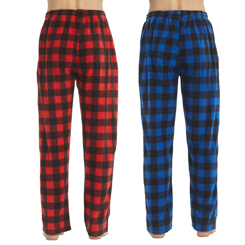 2 Pack Men's Pajama Pants Fleece Pajama Bottoms Pj Plaid Pants with Pockets Soft Warm Lounge Sleep Pants Sleepwear Loungewear