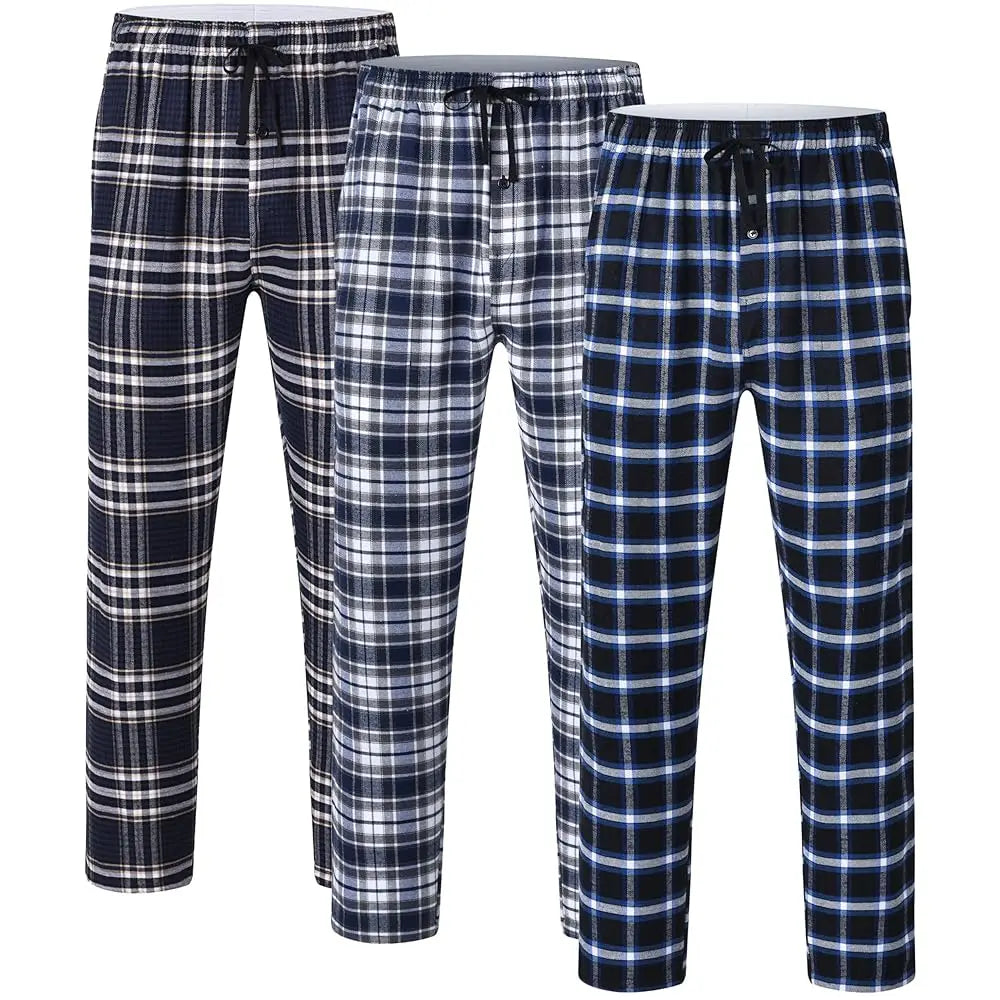 3Pcs Men's Plaid Pajama Sleeping Pants, Plaid Print Long Pajama Pants Sleepwear Set with Elastic Waist for Homewear