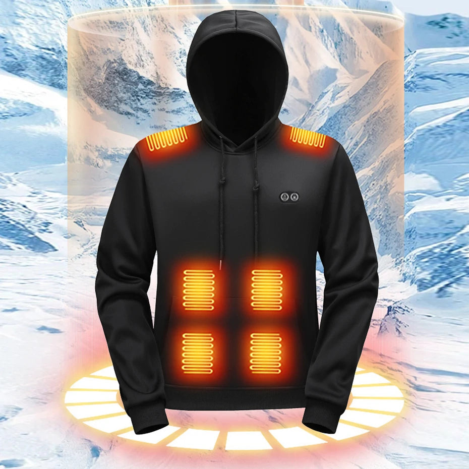 USB Heating Hoodie Men Hooded Heating Knitted Sweatshirt 17 Zones Electric Heated Hoodies Autumn Winter Warm Hoodies Male