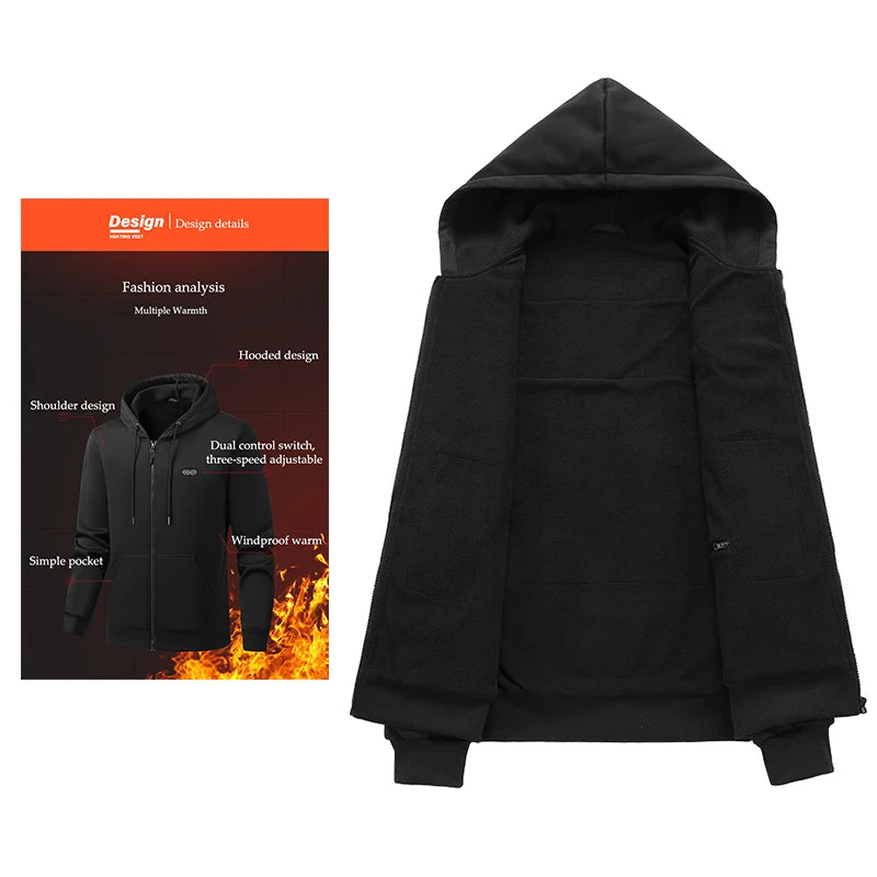 Winter Hoodie Jacket That Will Heat Windproof 17 Zones Electric Heated Hoodies Jackets Male Zipper Hoodie Winter Warm Sweatshirt