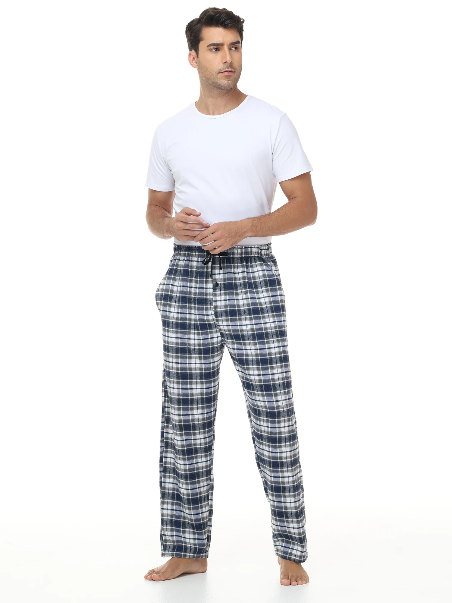 3Pcs Men's Plaid Pajama Sleeping Pants, Plaid Print Long Pajama Pants Sleepwear Set with Elastic Waist for Homewear