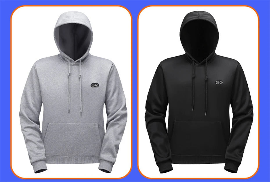 USB Heating Hoodie Men Hooded Heating Knitted Sweatshirt 17 Zones Electric Heated Hoodies Autumn Winter Warm Hoodies Male