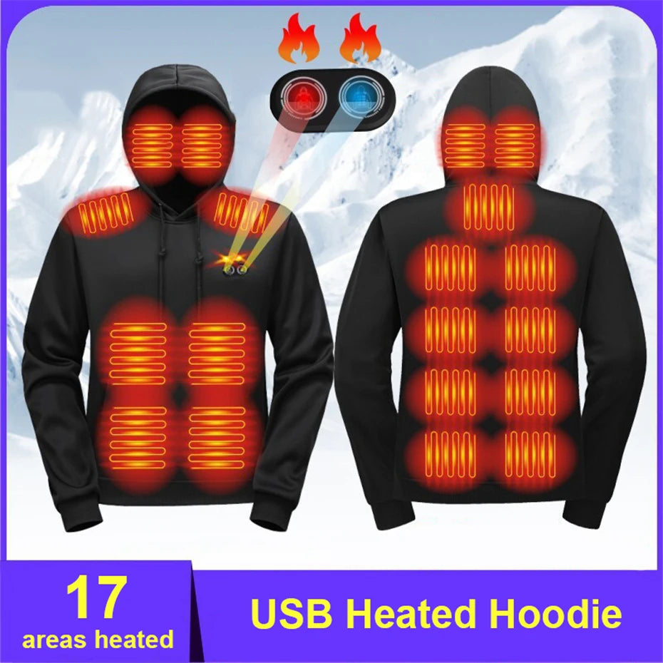 USB Heating Hoodie Men Hooded Heating Knitted Sweatshirt 17 Zones Electric Heated Hoodies Autumn Winter Warm Hoodies Male