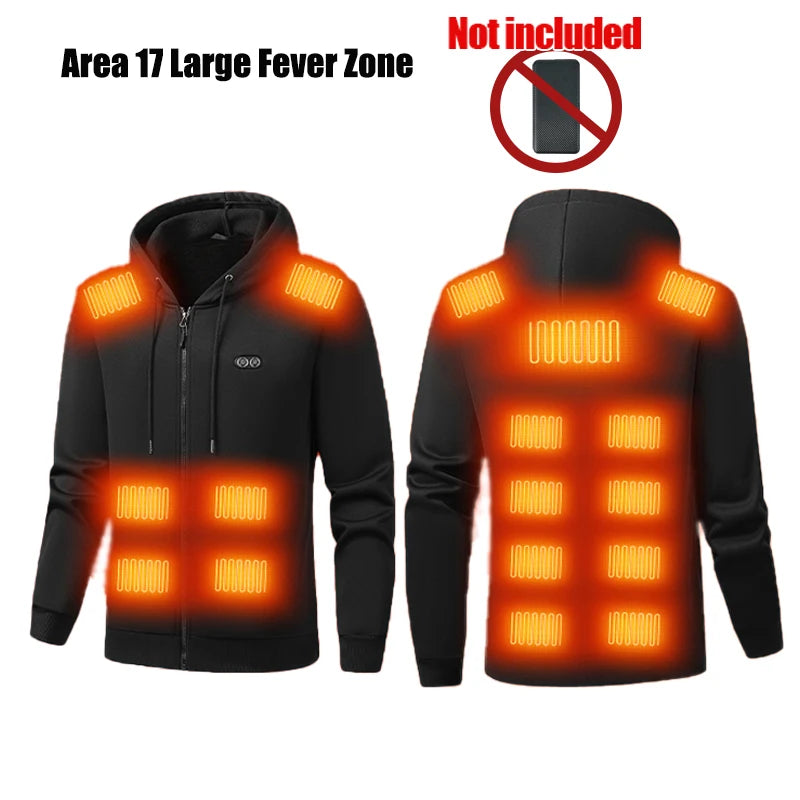 Winter Hoodie Jacket That Will Heat Windproof 17 Zones Electric Heated Hoodies Jackets Male Zipper Hoodie Winter Warm Sweatshirt