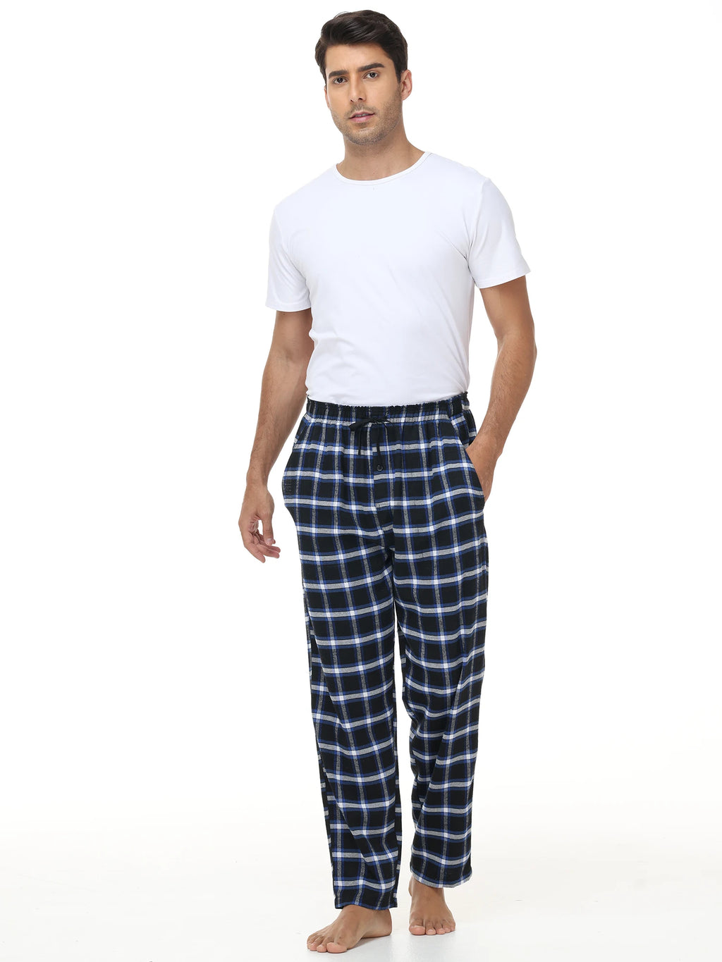 3Pcs Men's Plaid Pajama Sleeping Pants, Plaid Print Long Pajama Pants Sleepwear Set with Elastic Waist for Homewear