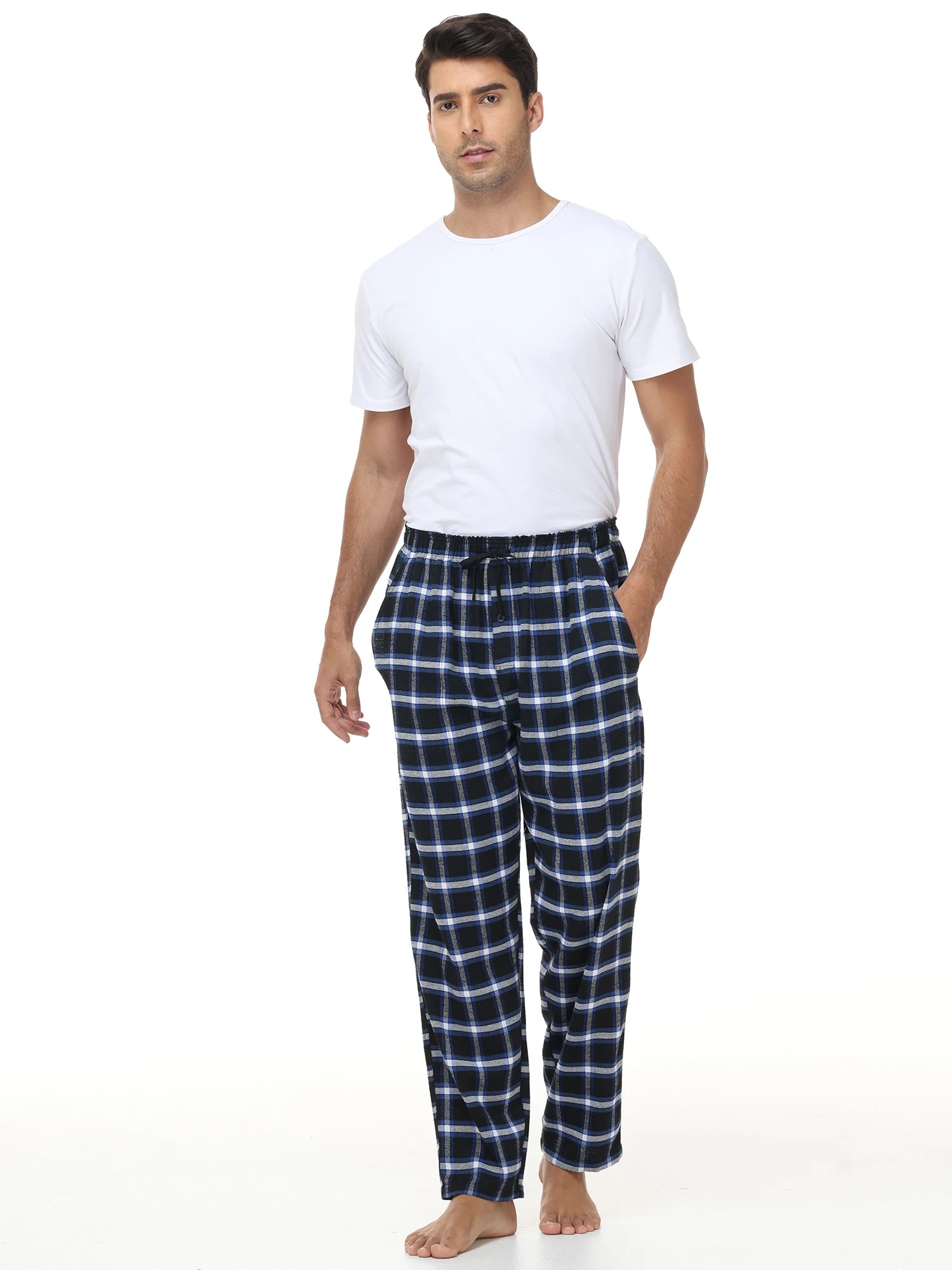3Pcs Men's Plaid Pajama Sleeping Pants, Plaid Print Long Pajama Pants Sleepwear Set with Elastic Waist for Homewear
