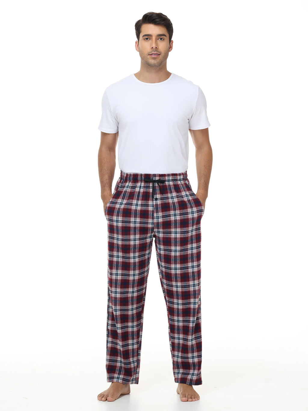 3Pcs Men's Plaid Pajama Sleeping Pants, Plaid Print Long Pajama Pants Sleepwear Set with Elastic Waist for Homewear