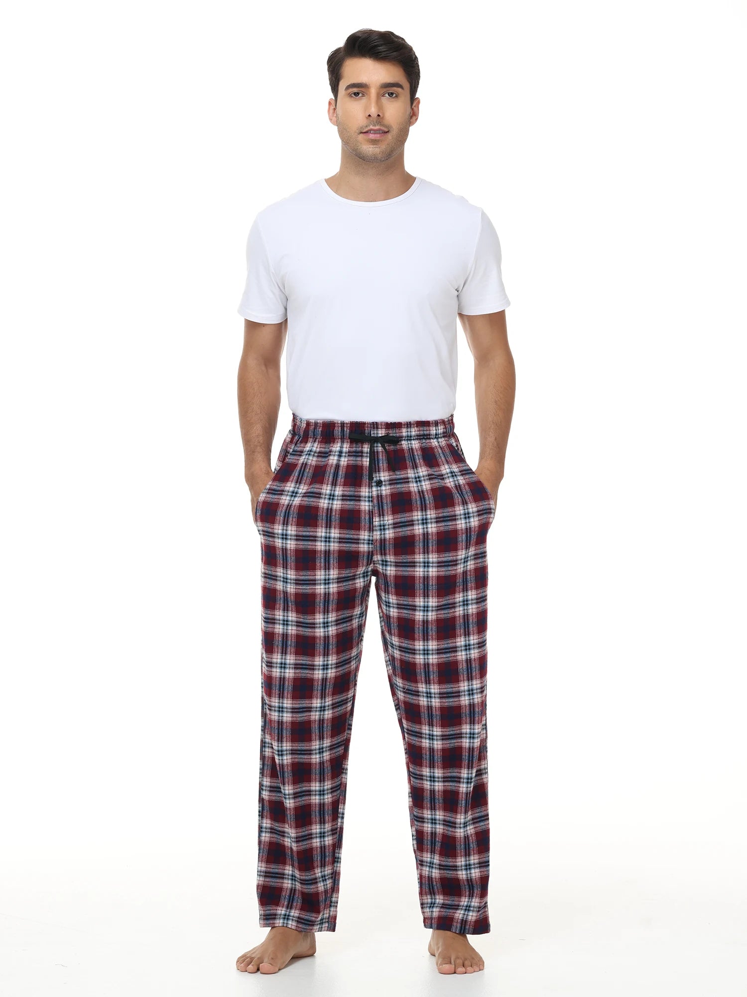 3Pcs Men's Plaid Pajama Sleeping Pants, Plaid Print Long Pajama Pants Sleepwear Set with Elastic Waist for Homewear