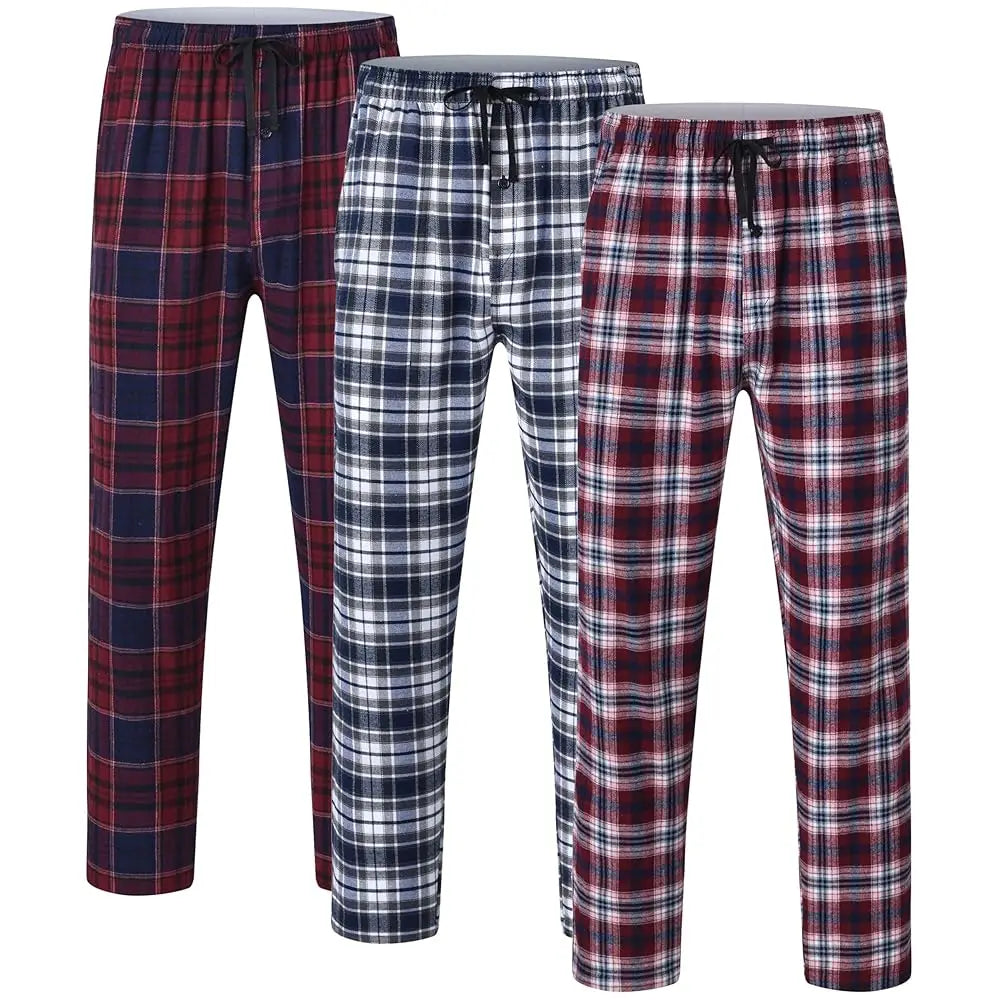3Pcs Men's Plaid Pajama Sleeping Pants, Plaid Print Long Pajama Pants Sleepwear Set with Elastic Waist for Homewear